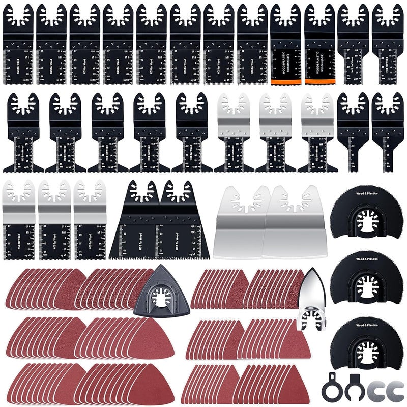 CONNOO 158 Pack Oscillating Saw Blades, Oscillating Tool Blades with Sandpaper, Multitool Bi-Metal Blades Kits for Wood Metal Plastics Quick Release Fit Dewalt Ryobi Milwaukee Rockwell Makita - Image 1